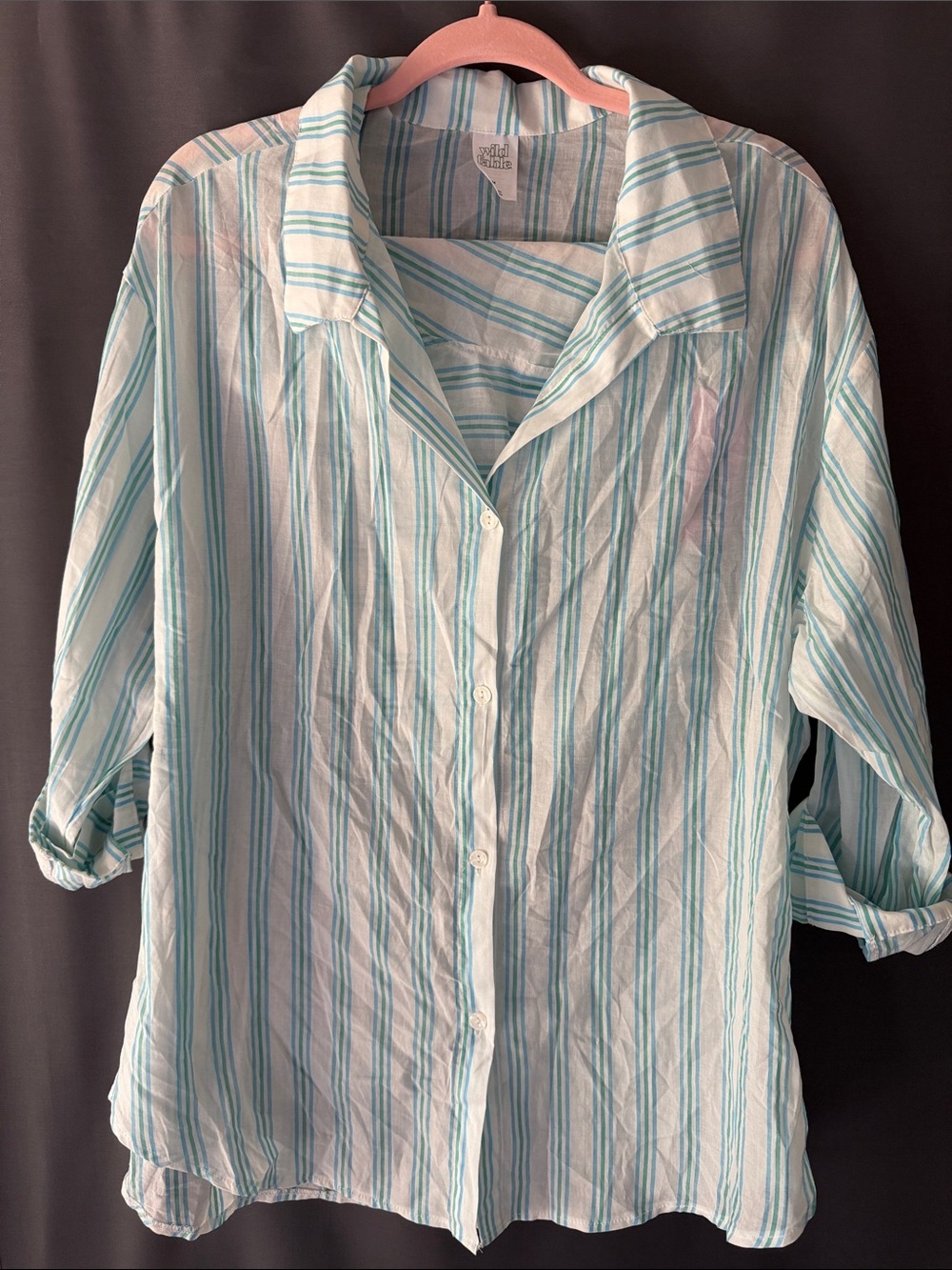wild fable Light Blue & White Striped Button-Up Top and shorts